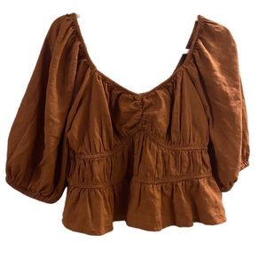 NWT Women's Puff Elbow Sleeve Shirt Top Copper Brown Size XL